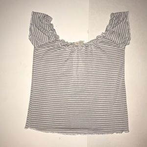 White  and blue striped off the shoulder crop top